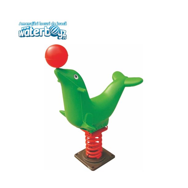 Balansoar pe arc pentru copii Funny Foca, 1-4 ani, 95x40x98 cm, metal si plastic LLDPE, verde