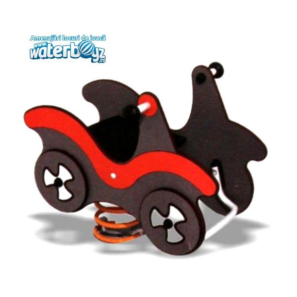 Balansoar pe arc pentru copii Masinuta Model 2, 1-4 ani, 70x40x67 cm, metal si plastic HDPE, maro