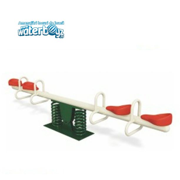 Balansoar pe arc cu 4 locuri pentru copii model 2, 3-12 ani, 300x50x80 cm, metal si plastic LLDPE, multicolor