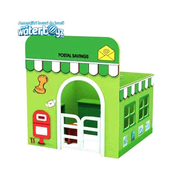 Casuta tematica pentru gradinita Oficiu Postal, 120x120x120 cm, plastic HDPE, 2-8 ani