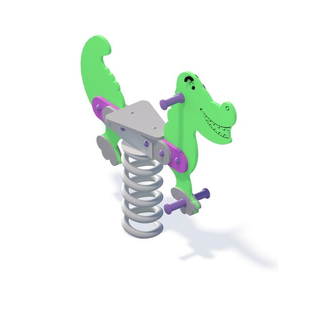 Balansoar pe arc pentru copii Crocodil, 1-4 ani, 24x104x85 cm, metal si plastic HDPE, verde