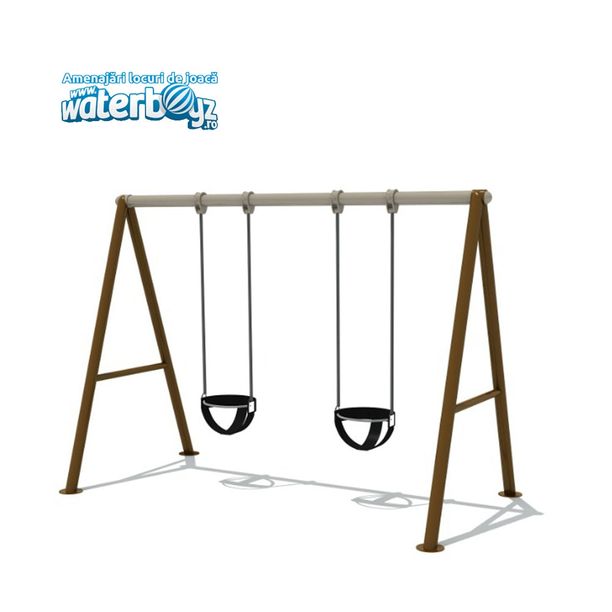 Leagan pentru copii 2 locuri, 1-3 ani, 278x130x200 cm, metal si plastic LLDPE, maro