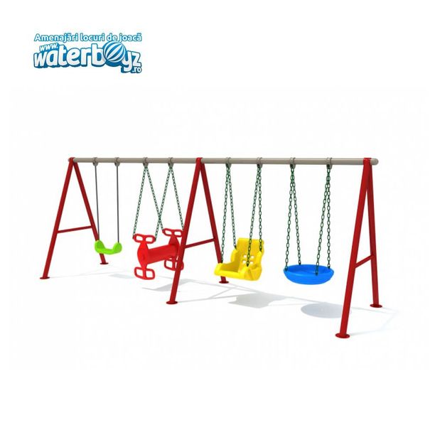 Leagan din metal pentru copii 4 locuri, 3-12 ani, 570x130x200 cm