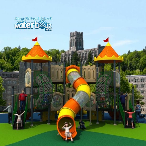 Complex de joaca pentru copii de metal Castle 3, exterior, 3-12 ani, 770x860x530 cm