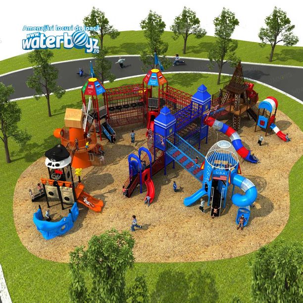Complex de joaca pentru copii de metal Dream of Pleasure Island 6, exterior, 3-12 ani