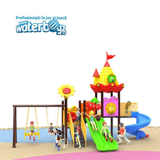 Loc de joaca pentru copii de exterior Economy 41, 1-6 ani, 610x260x340 cm, metal si plastic LLDPE, multicolor
