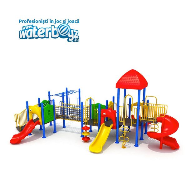 Complex de joaca pentru copii de metal Fun Land 12, exterior, 3-12 ani, 640x660x380 cm