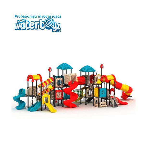 Complex de joaca pentru copii de metal Fun Land 3, exterior, 3-12 ani, 1750x690x520 cm