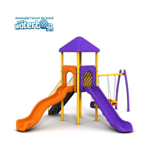 Complex de joaca pentru copii de metal Economy 33, exterior, 3-12 ani, 730x530x390 cm