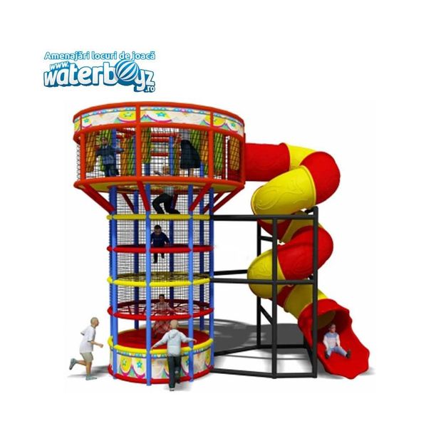 Turn de catarare Spider Tower cu tobogan pentru locuri de joaca de interior, 3-12 ani