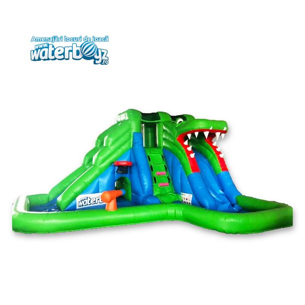 Tobogan gonflabil profesional cu apa Crocodil, +3 ani, 570x520x240 cm