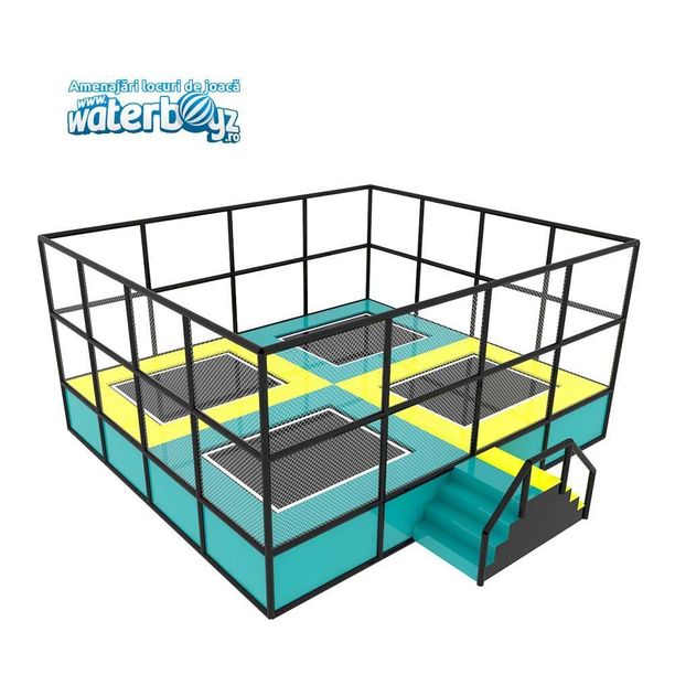 Trambulina modulara elastica pentru interior cu 4 locuri Olimpica, 526x618x300 cm, 3-12 ani