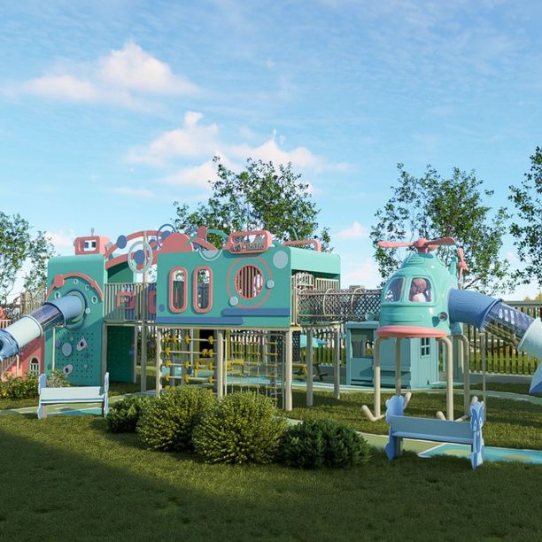 Amenajare completa loc de joaca de exterior la cheie Kiddie Land, 3-15 ani, 1880x600x430 cm