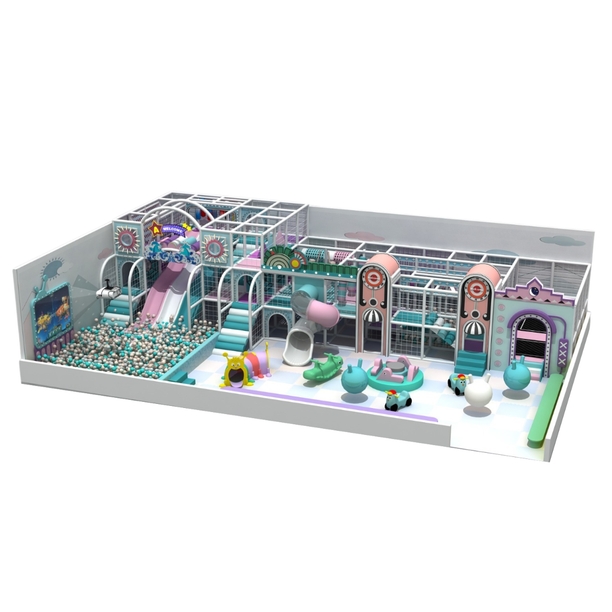 Amenajare completa loc de joaca de interior la cheie Turquoise Pastel 200 mp, 3-12 ani