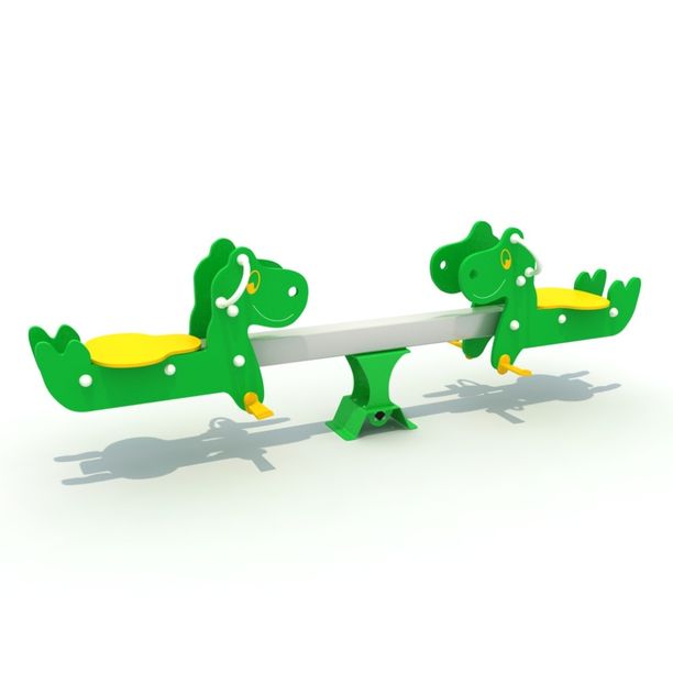 Balansoar cu 2 locuri pentru copii Dinosaur, 3-10 ani, 160x25x70 cm, metal si plastic, verde