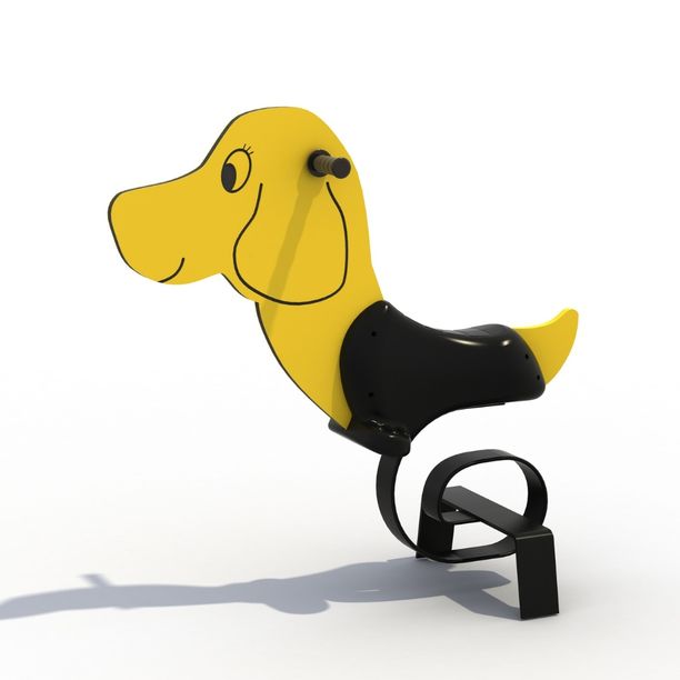 Balansoar pe arc pentru copii Modern Dog, 1-4 ani, 80x59x70 cm, metal si plastic HDPE, galben