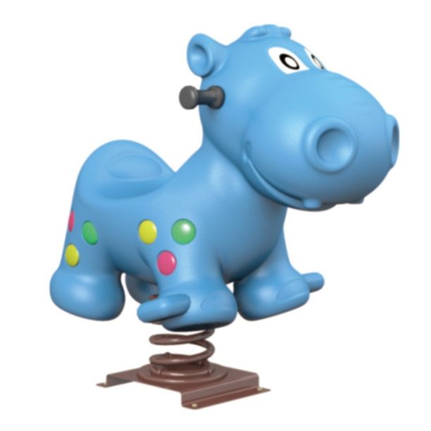 Balansoar pe arc pentru copii Funny Hipopotam model 2, 1-4 ani, 70x40x45 cm, metal si plastic LLDPE, albastru