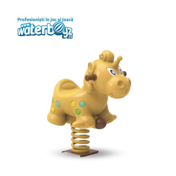 Balansoar pe arc pentru copii Funny Unicorn, 1-4 ani, 88x95x60 cm, metal si plastic LLDPE, galben