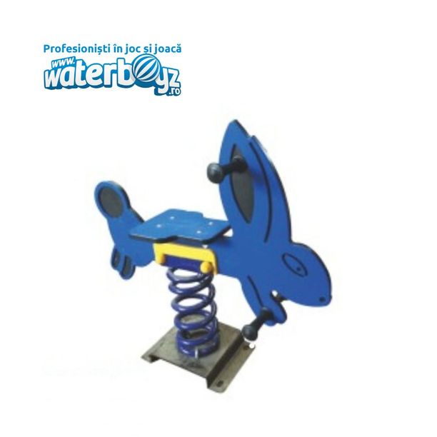 Balansoar pe arc pentru copii Iepuras model 2, 1-4 ani, 90x50x90 cm, metal si plastic HDPE, albastru