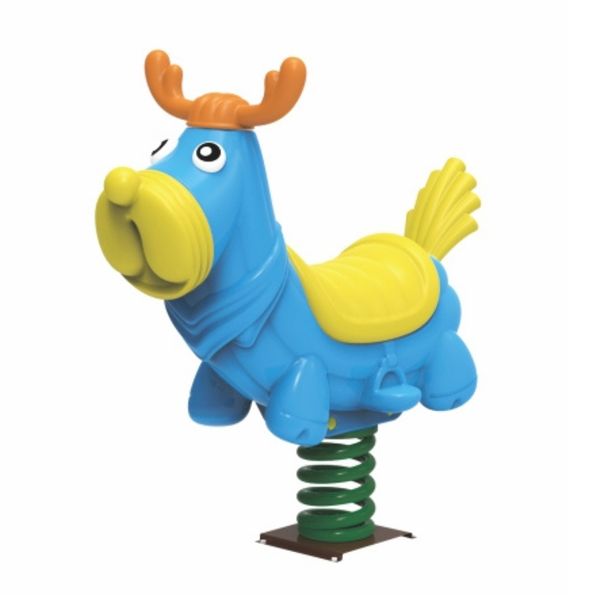 Balansoar pe arc pentru copii Moose, 1-4 ani, 90x35x107 cm, metal si plastic LLDPE, albastru si galben