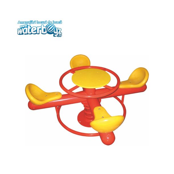 Balansoar cu scaune cu 4 locuri pentru copii, 3-10 ani, metal si plastic LLDPE, rosu, φ140x75 cm