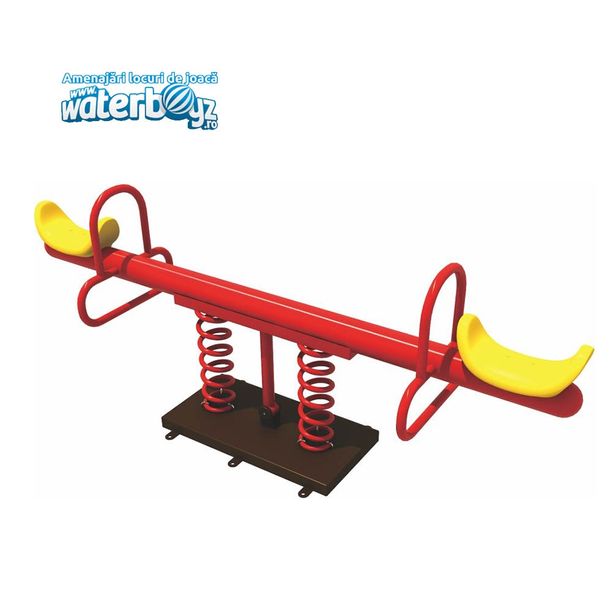 Balansoar pe arcuri dublu pentru copii, 3-10 ani, 210x52x85 cm, metal si plastic LLDPE, rosu