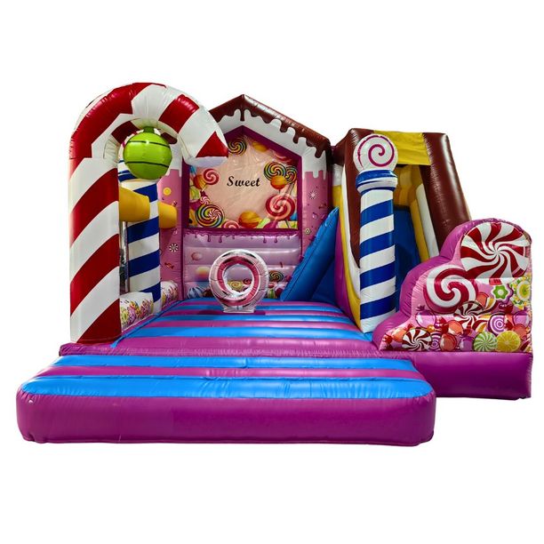 Castel gonflabil profesional cu tobogan Candy World, +3 ani, 500x450x400 cm