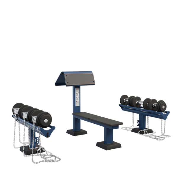 Set de greutati cu suport si banca Light de exterior, 129x220x110 cm, otel