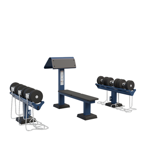 Set de greutati cu suport si banca Heavy de exterior, 129x220x110 cm, otel