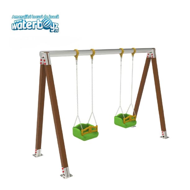 Leagan pentru copii 2 locuri, 0-3 ani, 340x290x230 cm, metal si lemn