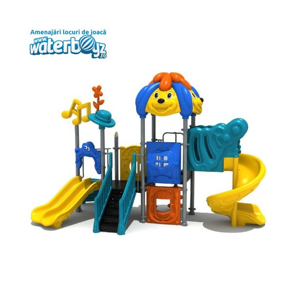 Complex de joaca pentru copii de metal Puppy Land 9, exterior, 3-12 ani, 615x320x440 cm, cyan