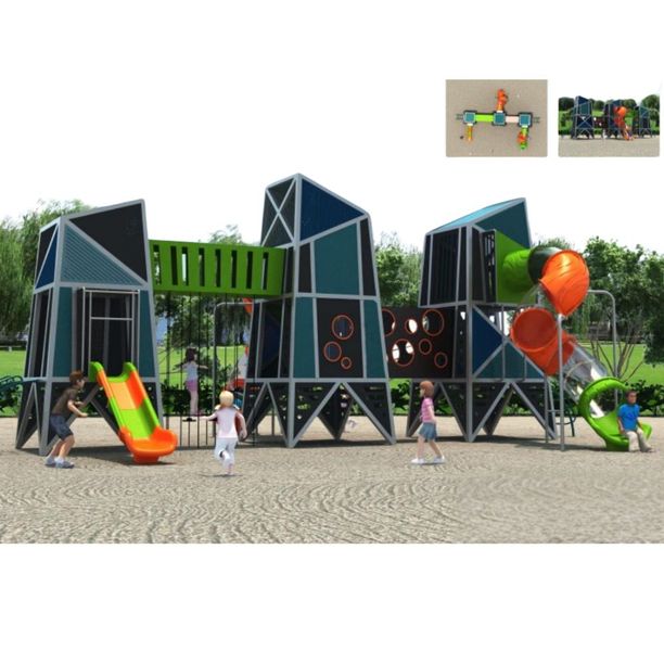Complex de joaca pentru copii de metal Playfort, exterior, 3-12 ani, 1240x870x487 cm