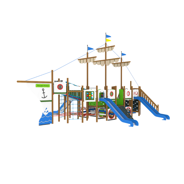 Loc de joaca pentru copii din lemn Galleon 2, exterior, 5-16 ani, 1240x870x680 cm