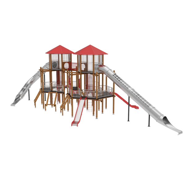 Loc de joaca pentru copii din lemn Hexagon 3, exterior, 5-16 ani, 2210x1040x750 cm