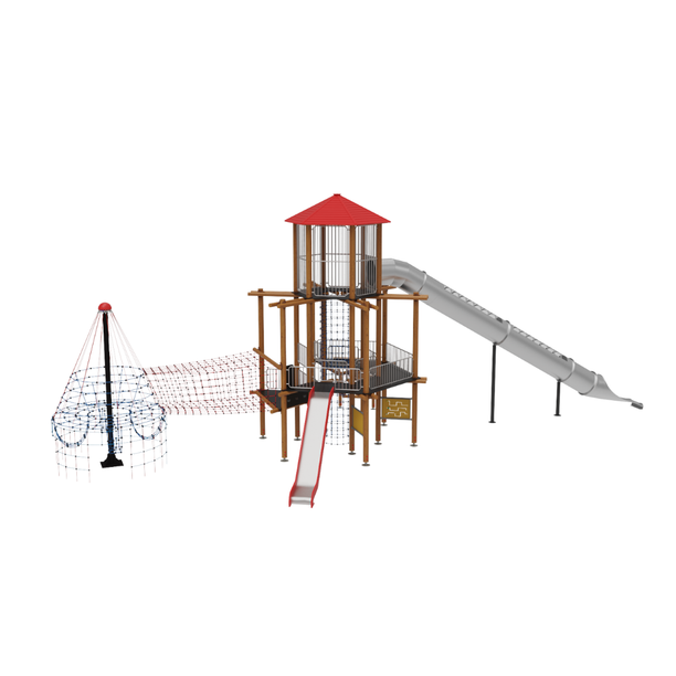 Loc de joaca pentru copii din lemn Hexagon 4, exterior, 5-16 ani, 2210x1040x750 cm
