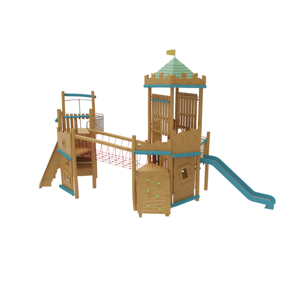 Loc de joaca pentru copii din lemn Naturel 2, exterior, 5-16 ani, 490x930x570 cm