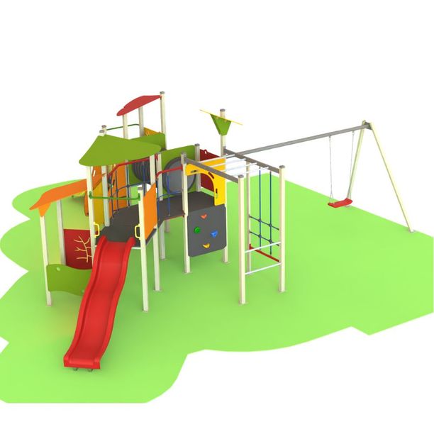 Complex de joaca de exterior Happy Nature model 28, 3-12 ani, 713x652x256 cm