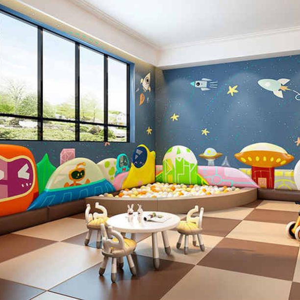 Panou de perete Soft Play cu burete, model Space, pentru locuri de joaca de interior