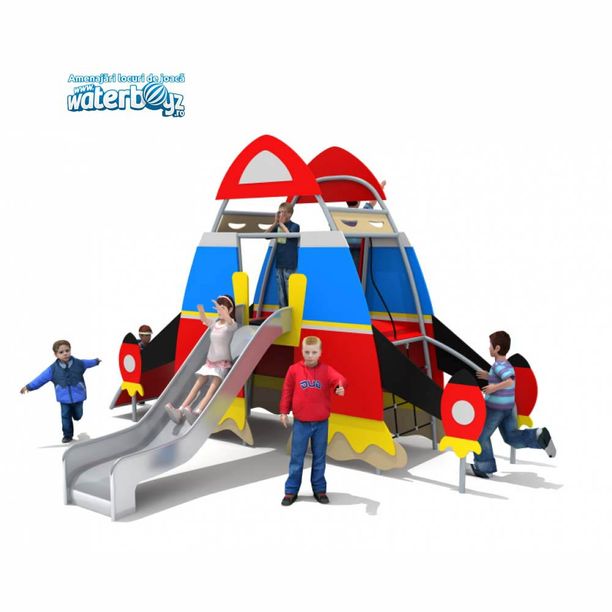 Tobogan de exterior pentru copii Nava Spatiala, 3-12 ani, 460x370x300 cm, metal si plastic HDPE, multicolor