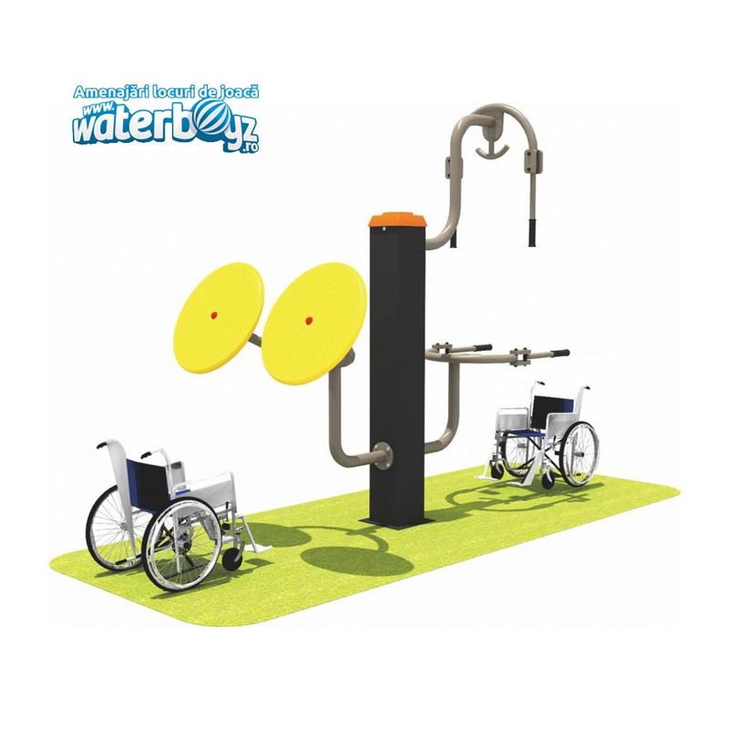 Aparat fitness pentru persoane cu dizabilitati Model 3, exterior, 200x130x200 cm, metal si plastic LLDPE