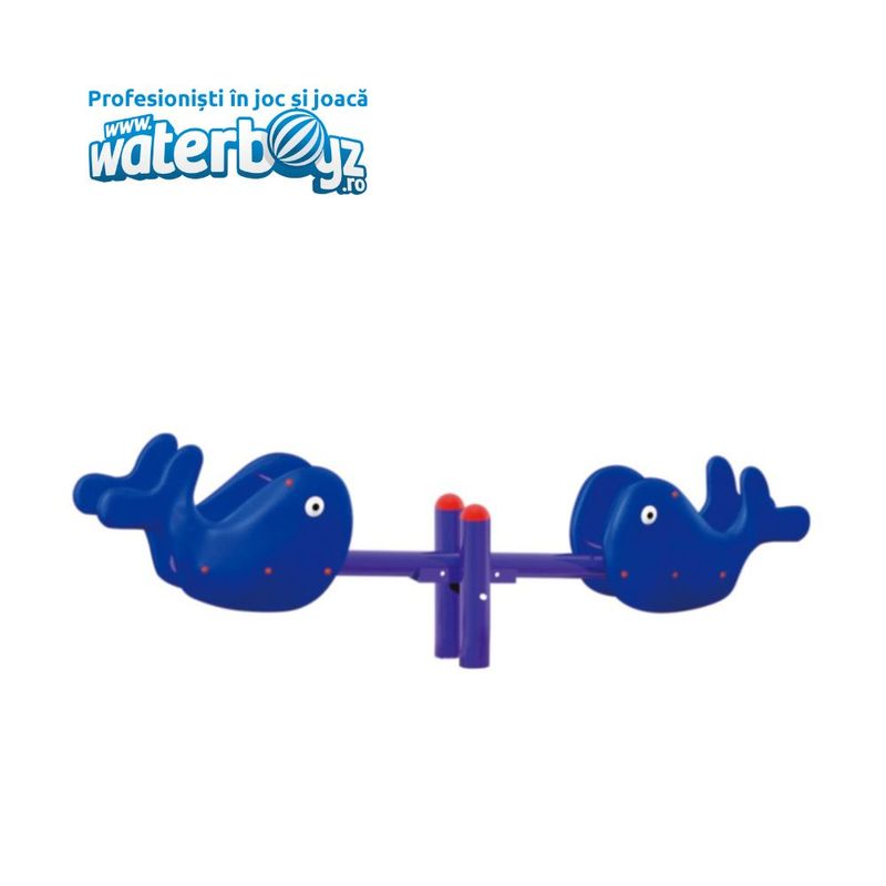 Balansoar dublu pentru copii Balena, 1-6 ani, 250x39x107 cm, metal si plastic, albastru
