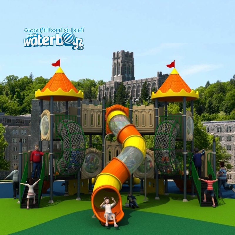 Complex de joaca pentru copii de metal Castle 3, exterior, 3-12 ani, 770x860x530 cm