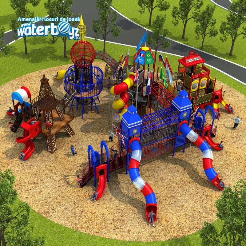 Complex de joaca pentru copii de metal Dream of Pleasure Island 3, exterior, 3-12 ani, 2340x2200x900 cm