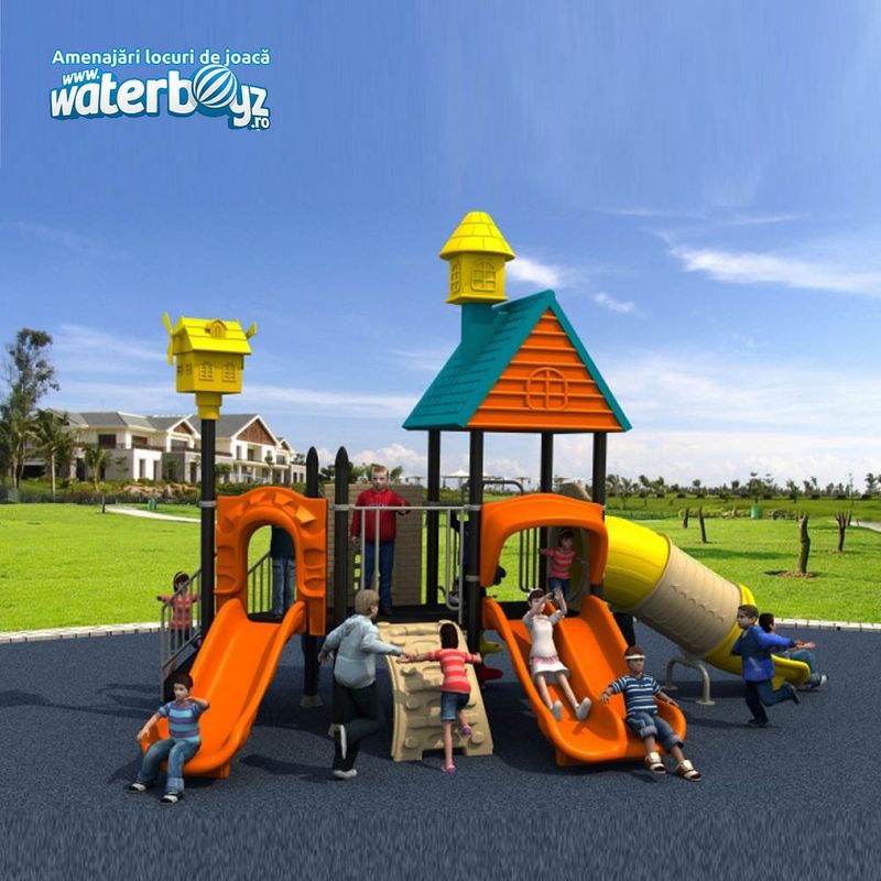 Complex de joaca pentru copii de metal Vila 2, exterior, 3-12 ani,  610 cm x 370 cm x 440 cm