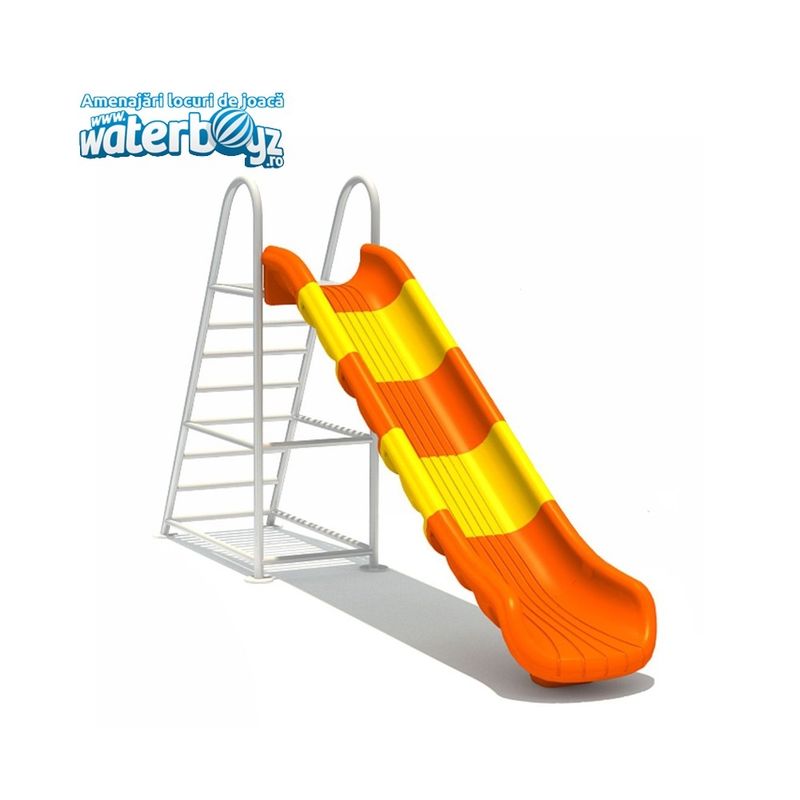 Tobogan clasic de exterior pentru copii Model 3, 0-3 ani, 350x68x178 cm, metal si plastic LLDPE, galben si portocaliu