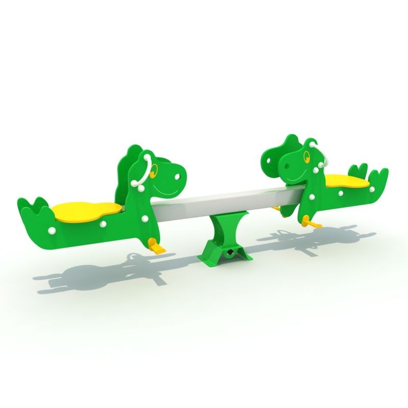 Balansoar cu 2 locuri pentru copii Dinosaur, 3-10 ani, 160x25x70 cm, metal si plastic, verde