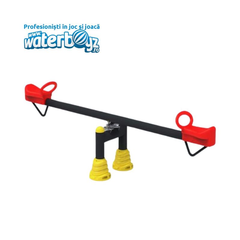 Balansoar dublu cu doua picioare pentru copii Model 10, 310x73x85 cm, metal si plastic, multicolor