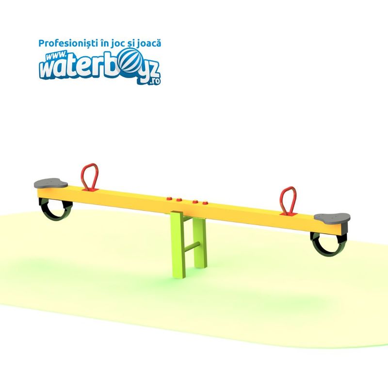Balansoar dublu cu doua picioare pentru copii Model 7, +3 ani, 250x32x68 cm, metal, galben