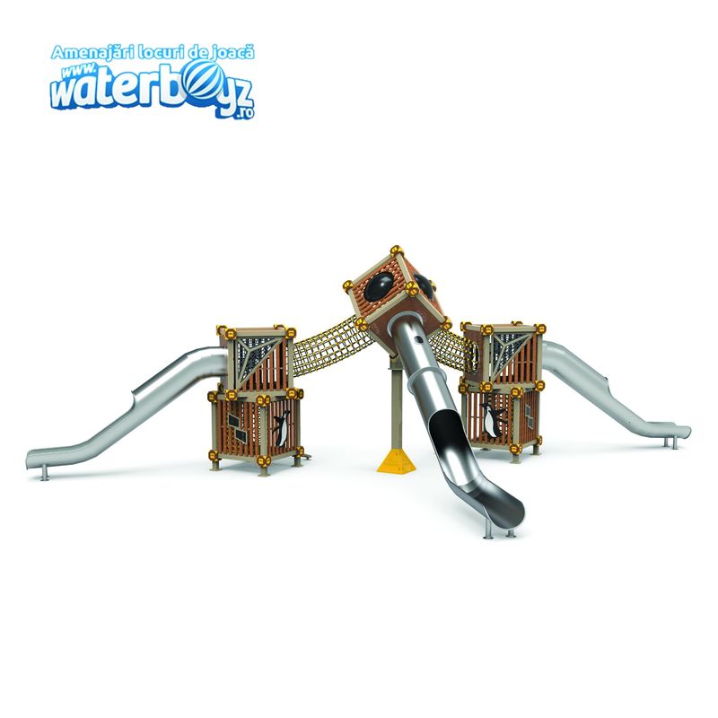 Complex de joaca pentru copii de metal Treehouse 3, exterior, 5-12 ani,  1730x960x550 cm