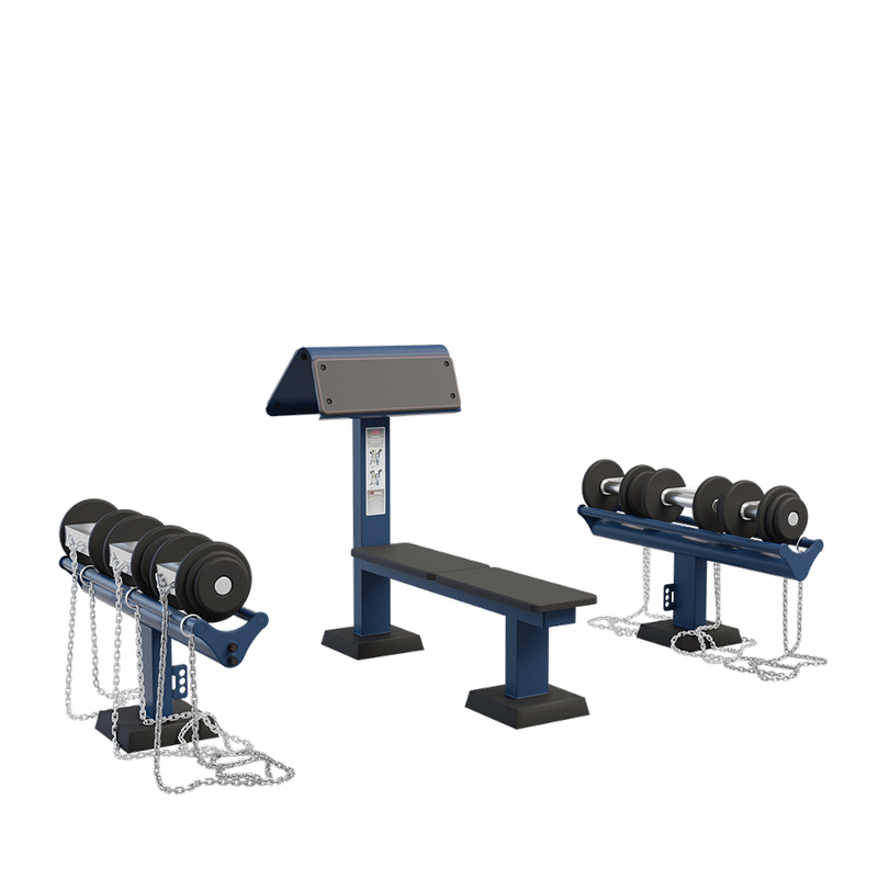 Set de greutati cu suport si banca Light de exterior, 129x220x110 cm, otel